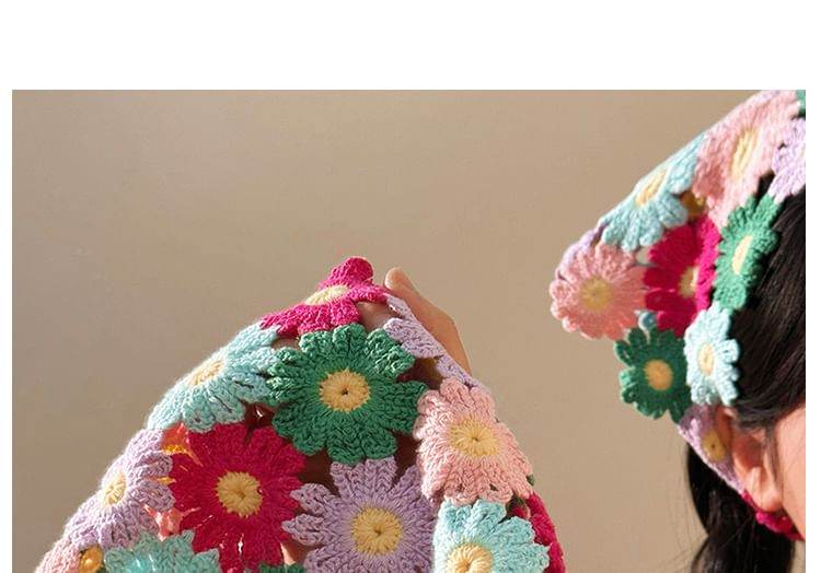 Head Triangle Knit Scarf Floral FashionChic