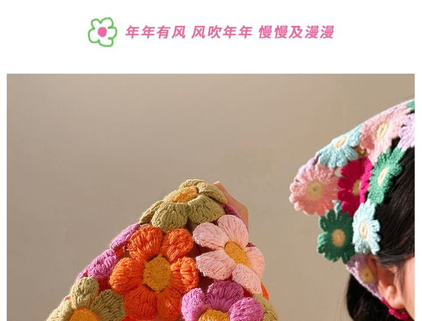 Head Triangle Knit Scarf Floral FashionChic