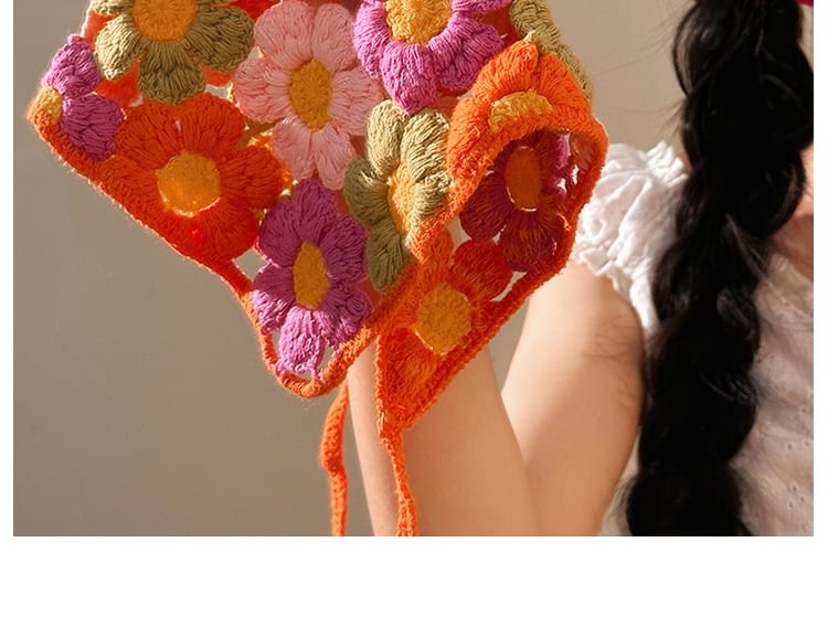 Head Triangle Knit Scarf Floral FashionChic
