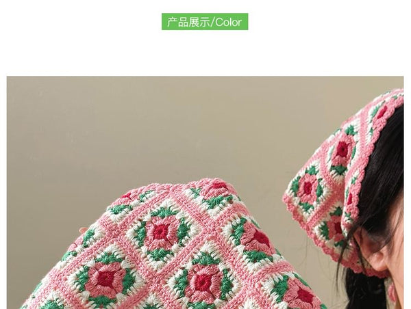 Head Scarf Triangle Plaid Floral Knit FashionChic