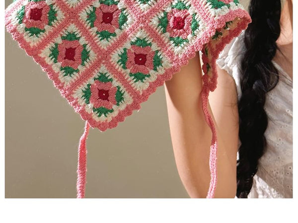 Head Scarf Triangle Plaid Floral Knit FashionChic