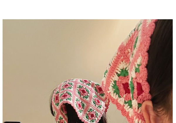 Head Scarf Triangle Plaid Floral Knit FashionChic