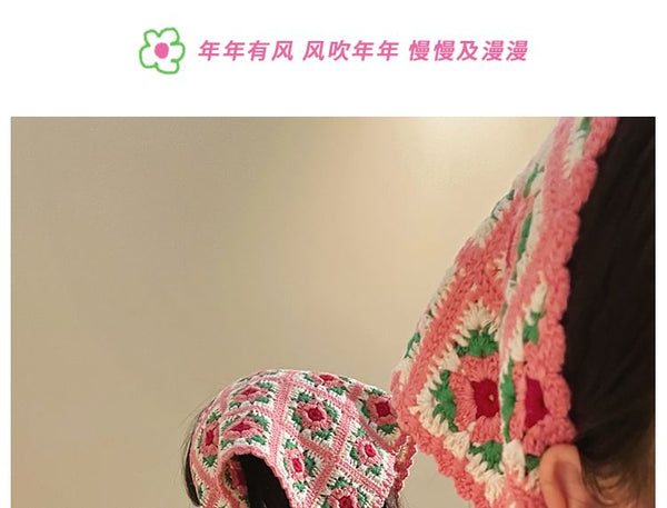 Head Scarf Triangle Plaid Floral Knit FashionChic