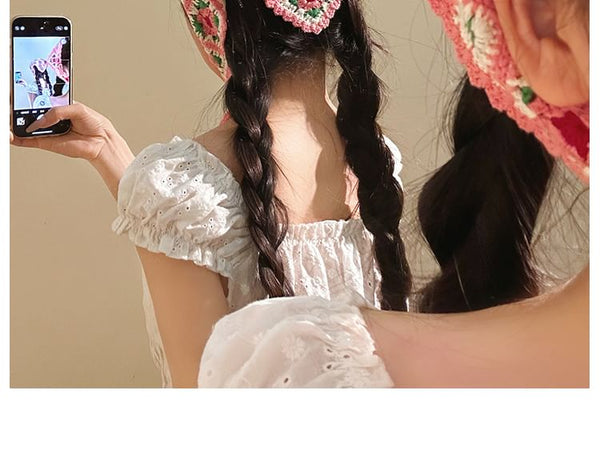 Head Scarf Triangle Plaid Floral Knit FashionChic