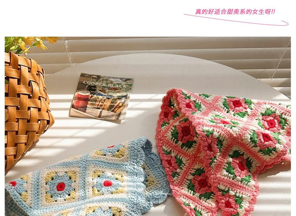 Head Scarf Triangle Plaid Floral Knit FashionChic