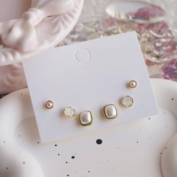 Stud Faux Pearl Earring Set FashionChic