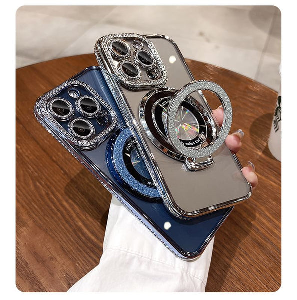 with Phone Rhinestone (Compatible Transparent Case Magnetic MagSafe) Stand FashionChic