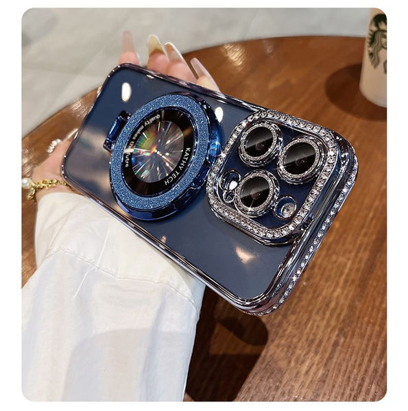 with Phone Rhinestone (Compatible Transparent Case Magnetic MagSafe) Stand FashionChic