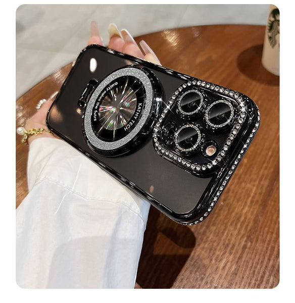 with Phone Rhinestone (Compatible Transparent Case Magnetic MagSafe) Stand FashionChic