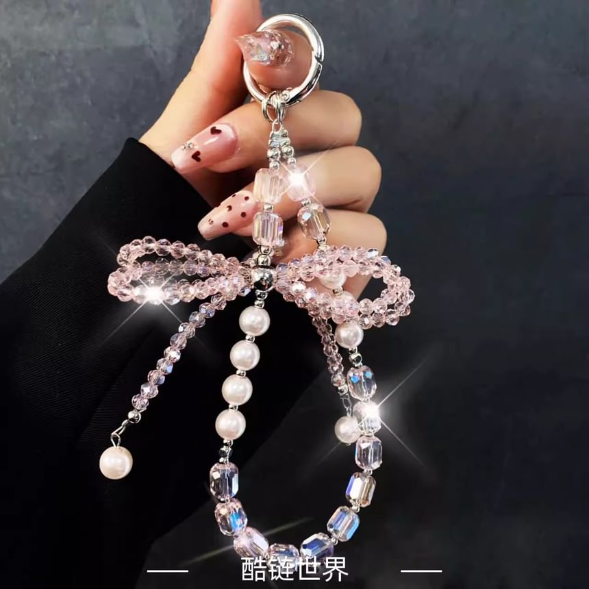 Pad Lanyard Bow with Pearl Crystal Phone Strap Faux FashionChic