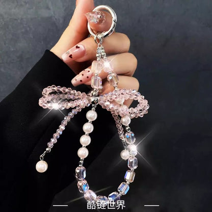 Pad Lanyard Bow with Pearl Crystal Phone Strap Faux FashionChic