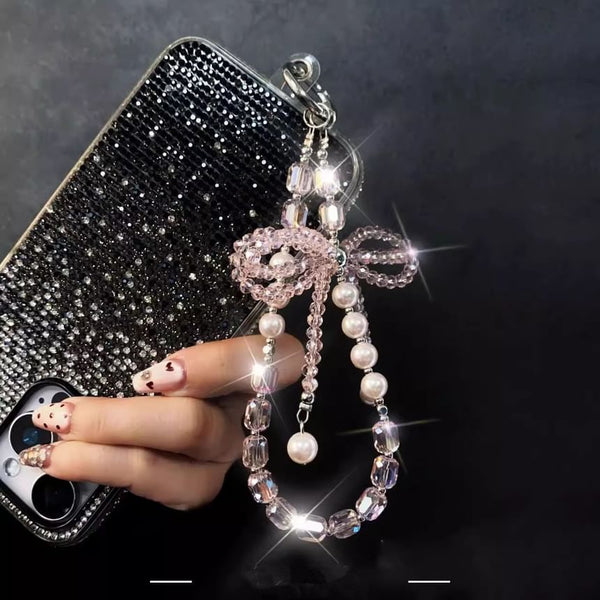 Pad Lanyard Bow with Pearl Crystal Phone Strap Faux FashionChic