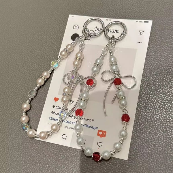 Lanyard Faux with Strap Pearl Pad Phone Bow FashionChic