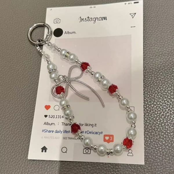 Lanyard Faux with Strap Pearl Pad Phone Bow FashionChic