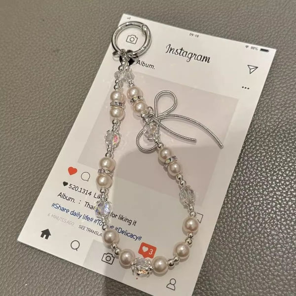 Lanyard Faux with Strap Pearl Pad Phone Bow FashionChic