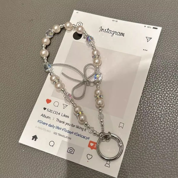 Lanyard Faux with Strap Pearl Pad Phone Bow FashionChic