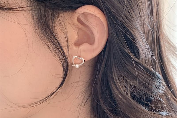 Pearl Heart Stud 925 Sterling Faux Silver Earring FashionChic