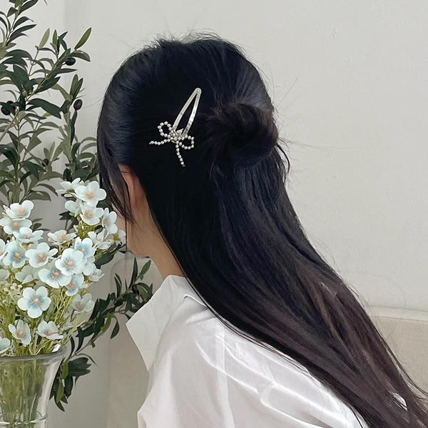 Hair Bow Beaded Alloy Set Clip FashionChic