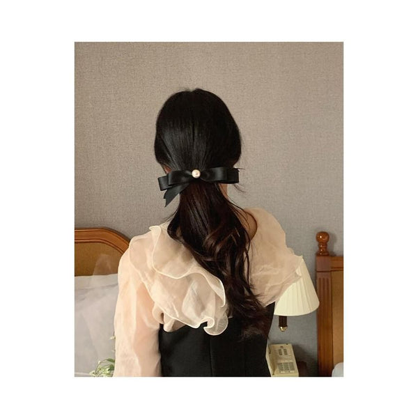 Faux Pearl Hair Bow Clip FashionChic