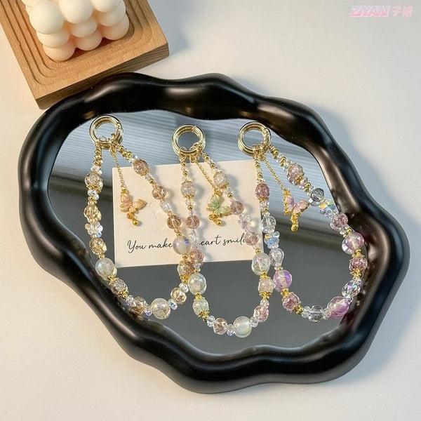 Butterfly Lanyard Crystal Pad Phone with Strap Faux FashionChic