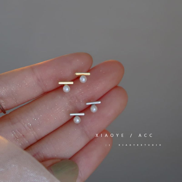 Silver Faux S925 Sterling Stud Earring Pearl FashionChic