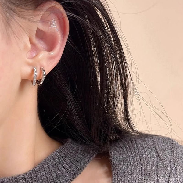 / Rhinestone Alloy Polished Earring Square Huggie FashionChic