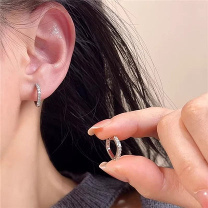 / Rhinestone Alloy Polished Earring Square Huggie FashionChic