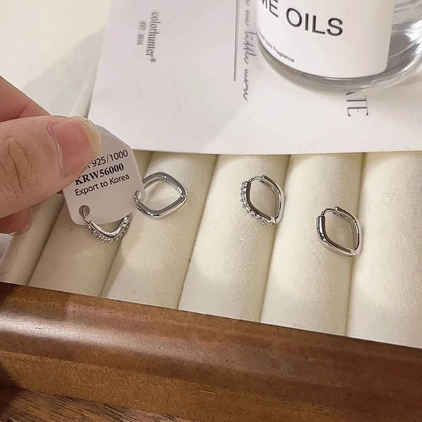 / Rhinestone Alloy Polished Earring Square Huggie FashionChic