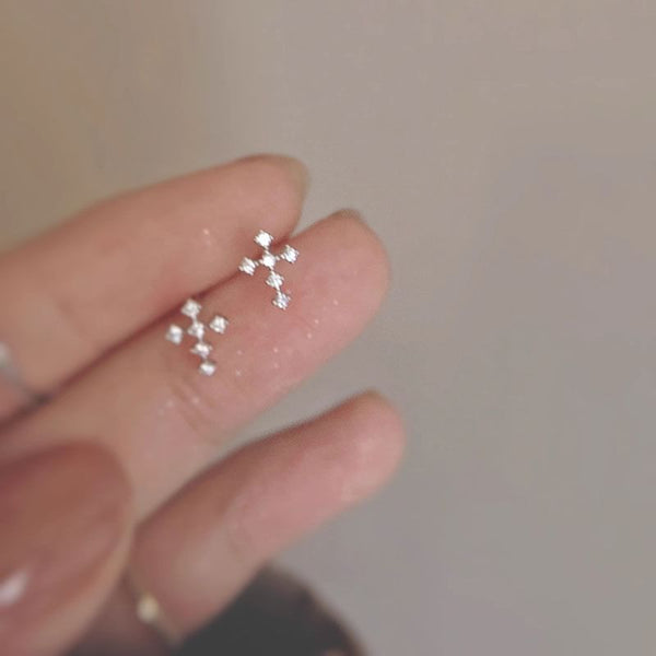 Stud Cross Rhinestone Alloy Earring FashionChic