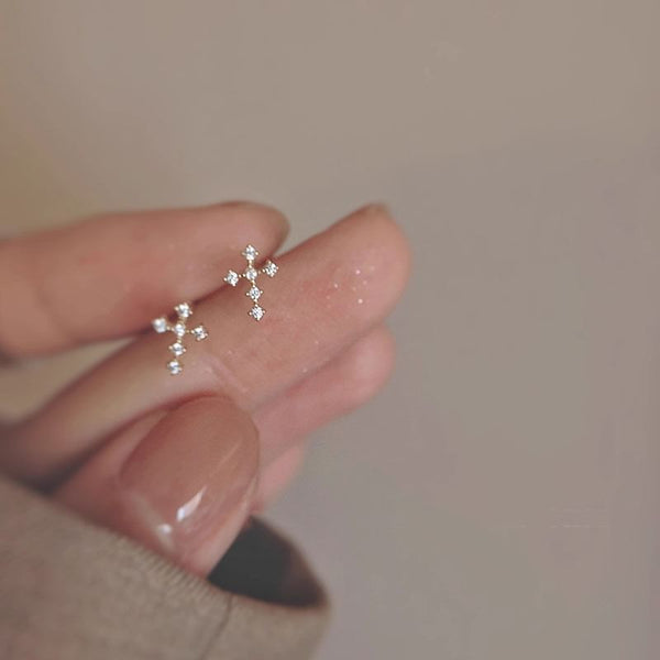 Stud Cross Rhinestone Alloy Earring FashionChic
