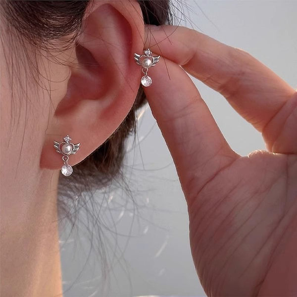 Pearl Earring Alloy Wings Faux Drop FashionChic
