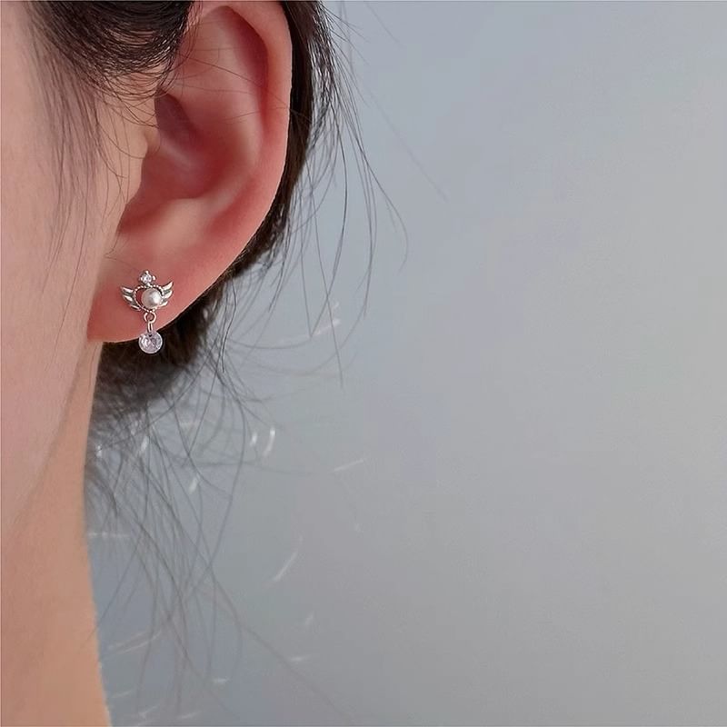 Pearl Earring Alloy Wings Faux Drop FashionChic