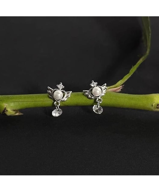 Pearl Earring Alloy Wings Faux Drop FashionChic
