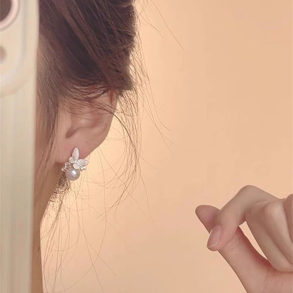 Faux Drop Pearl Alloy Earring Butterfly FashionChic