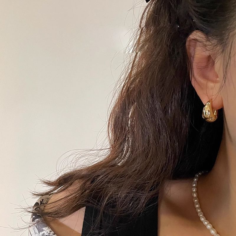 Huggie Polished Earring Rhinestone Alloy FashionChic