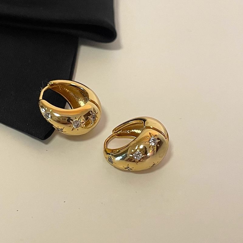 Huggie Polished Earring Rhinestone Alloy FashionChic