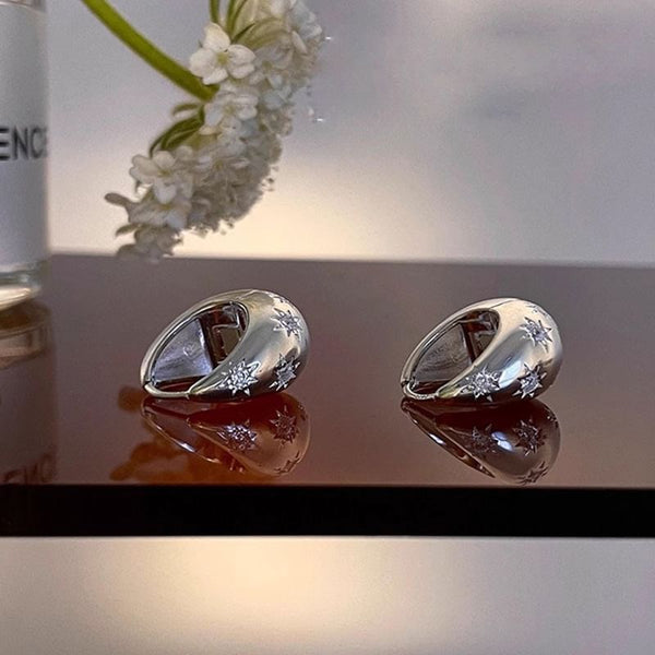 Huggie Polished Earring Rhinestone Alloy FashionChic