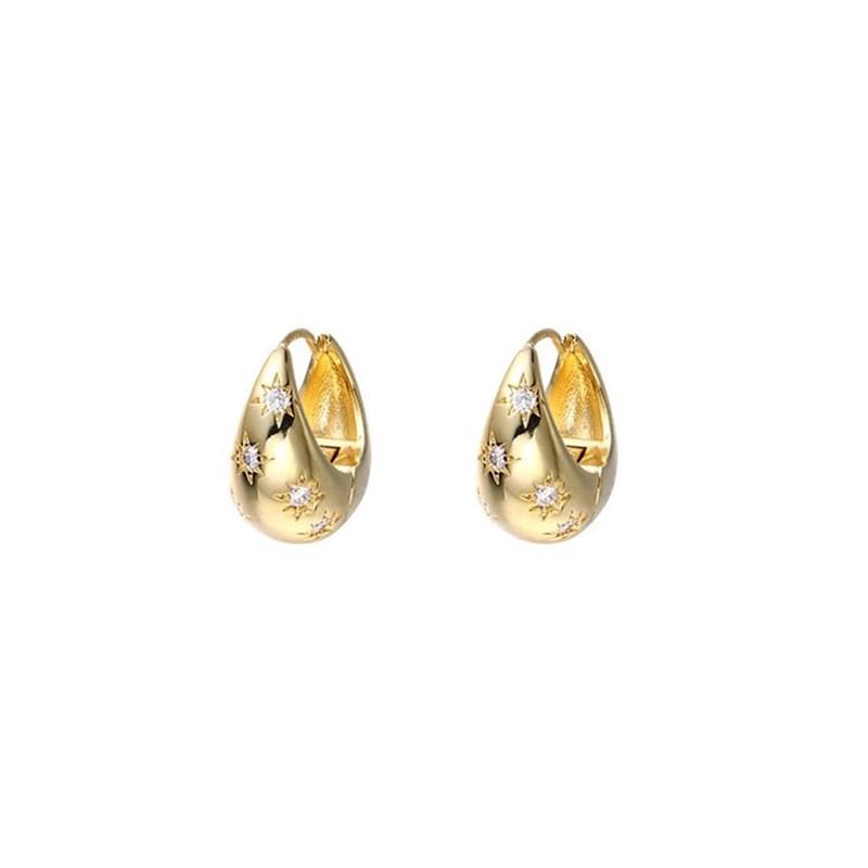 Huggie Polished Earring Rhinestone Alloy FashionChic