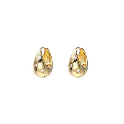 Huggie Polished Earring Rhinestone Alloy FashionChic