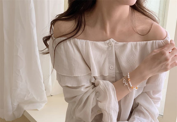 Silver Beaded Bow Sterling 925 Natural / Pearl Bracelet FashionChic