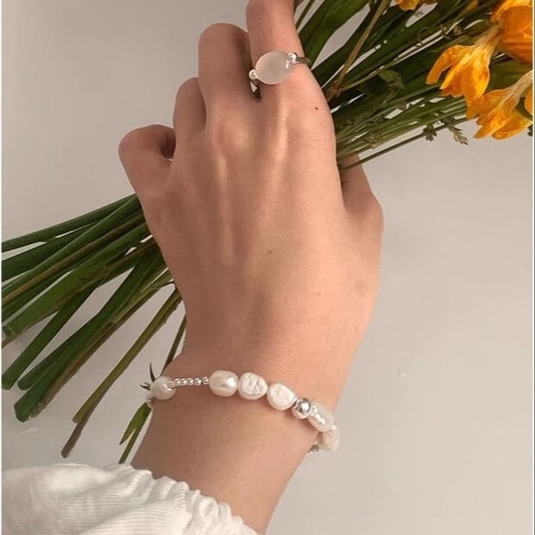 Silver Pearl Faux 925 Sterling Beaded Bracelet FashionChic