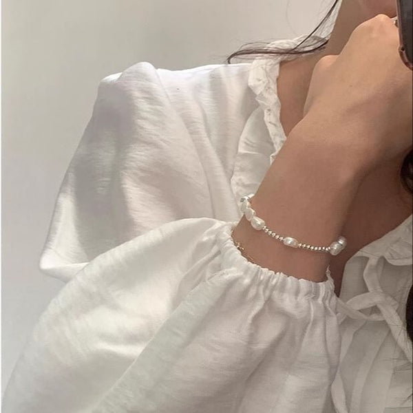 Silver Pearl Faux 925 Sterling Beaded Bracelet FashionChic