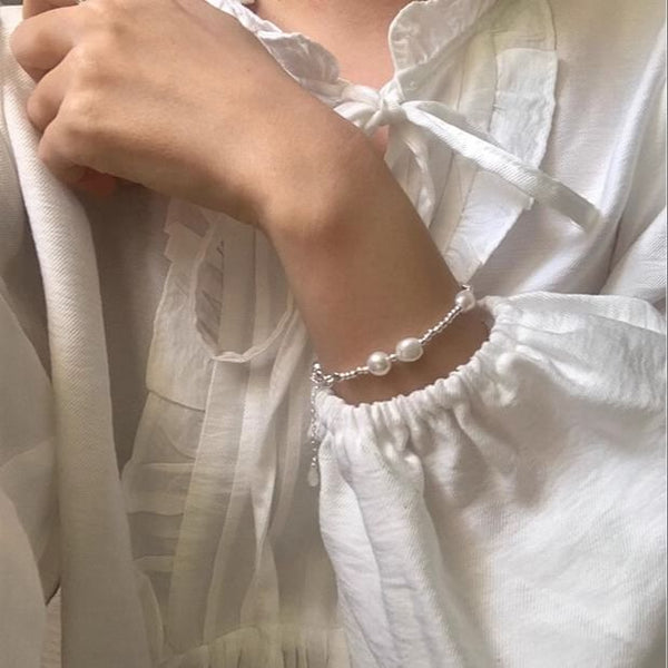 Silver Pearl Faux 925 Sterling Beaded Bracelet FashionChic