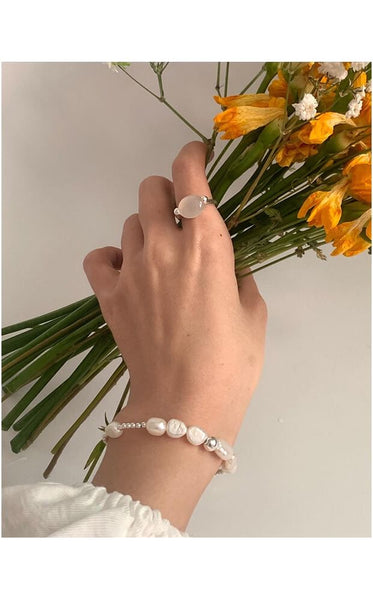 Silver Pearl Faux 925 Sterling Beaded Bracelet FashionChic