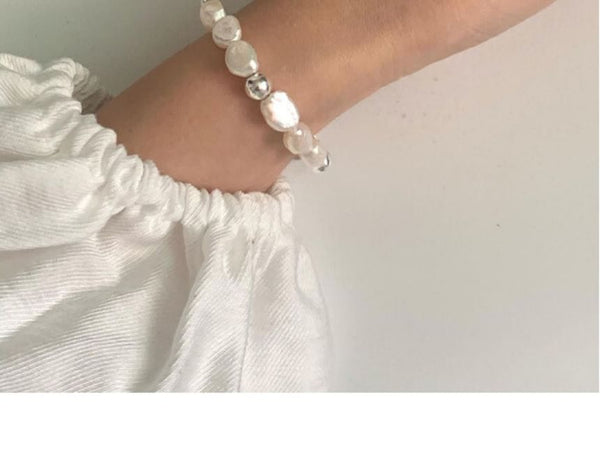 Silver Pearl Faux 925 Sterling Beaded Bracelet FashionChic