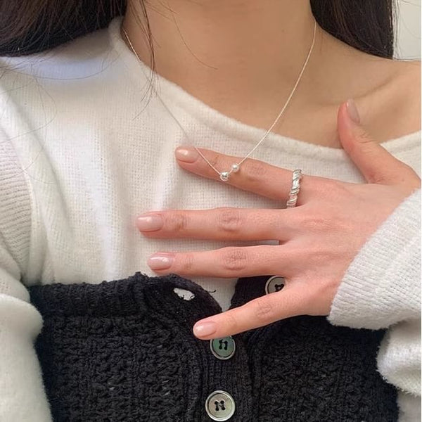 Ball Necklace Faux Pearl Sterling 925 Silver FashionChic