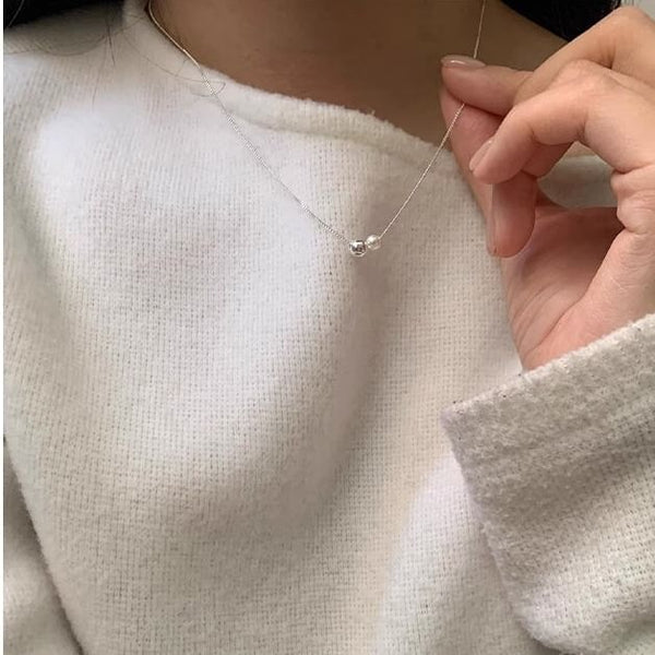 Ball Necklace Faux Pearl Sterling 925 Silver FashionChic