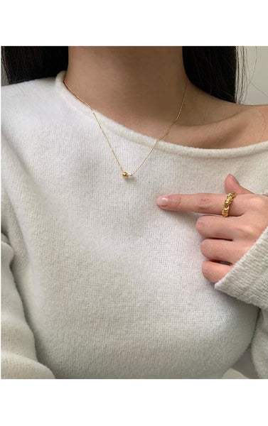 Ball Necklace Faux Pearl Sterling 925 Silver FashionChic