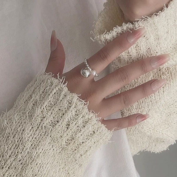 Beaded Faux Silver Sterling Elastic Pearl Ring 925 FashionChic