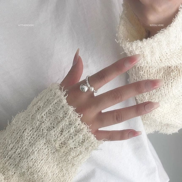 Beaded Faux Silver Sterling Elastic Pearl Ring 925 FashionChic